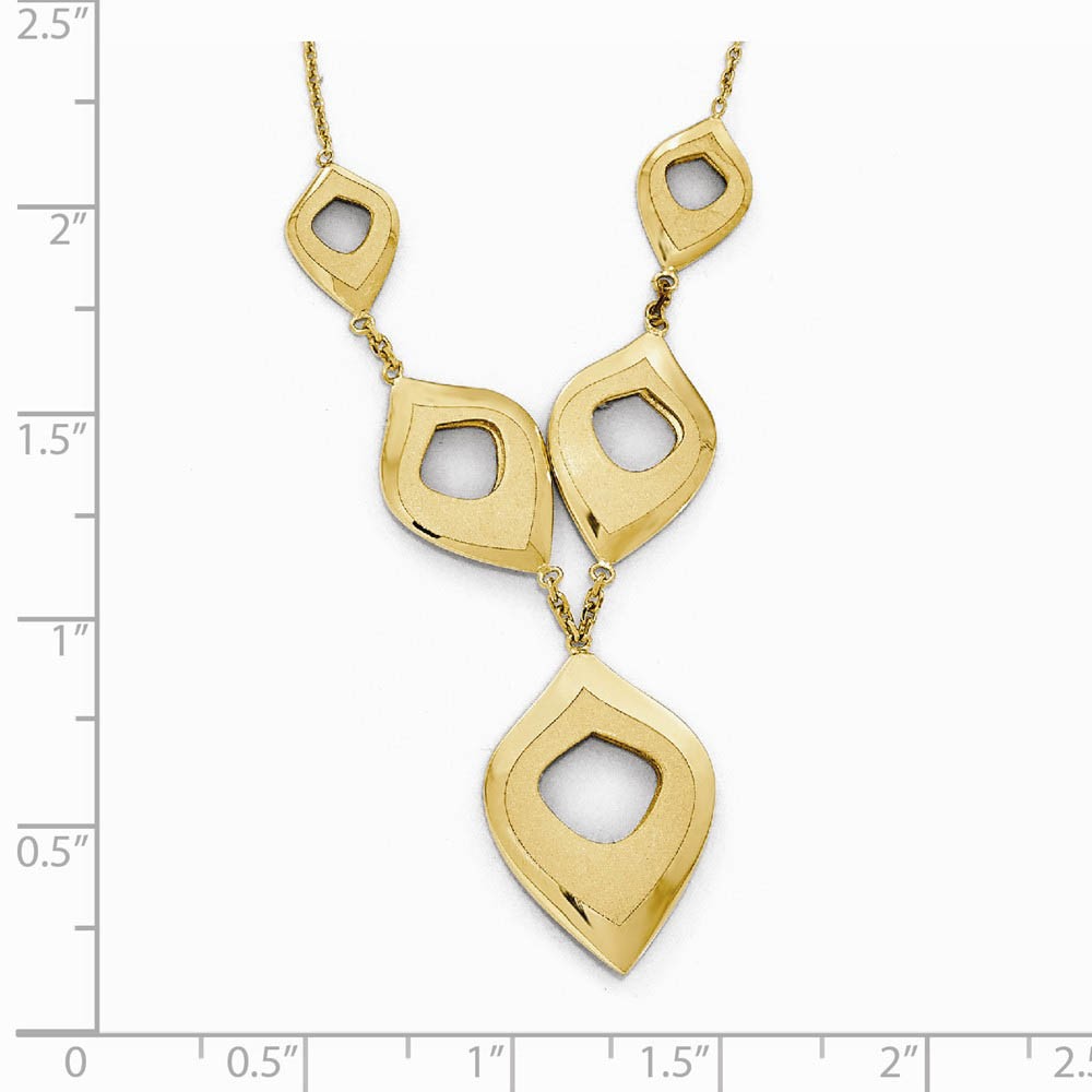 14k Yellow Gold Polished and Brushed Y-Drop Necklace, 16-18 Inch