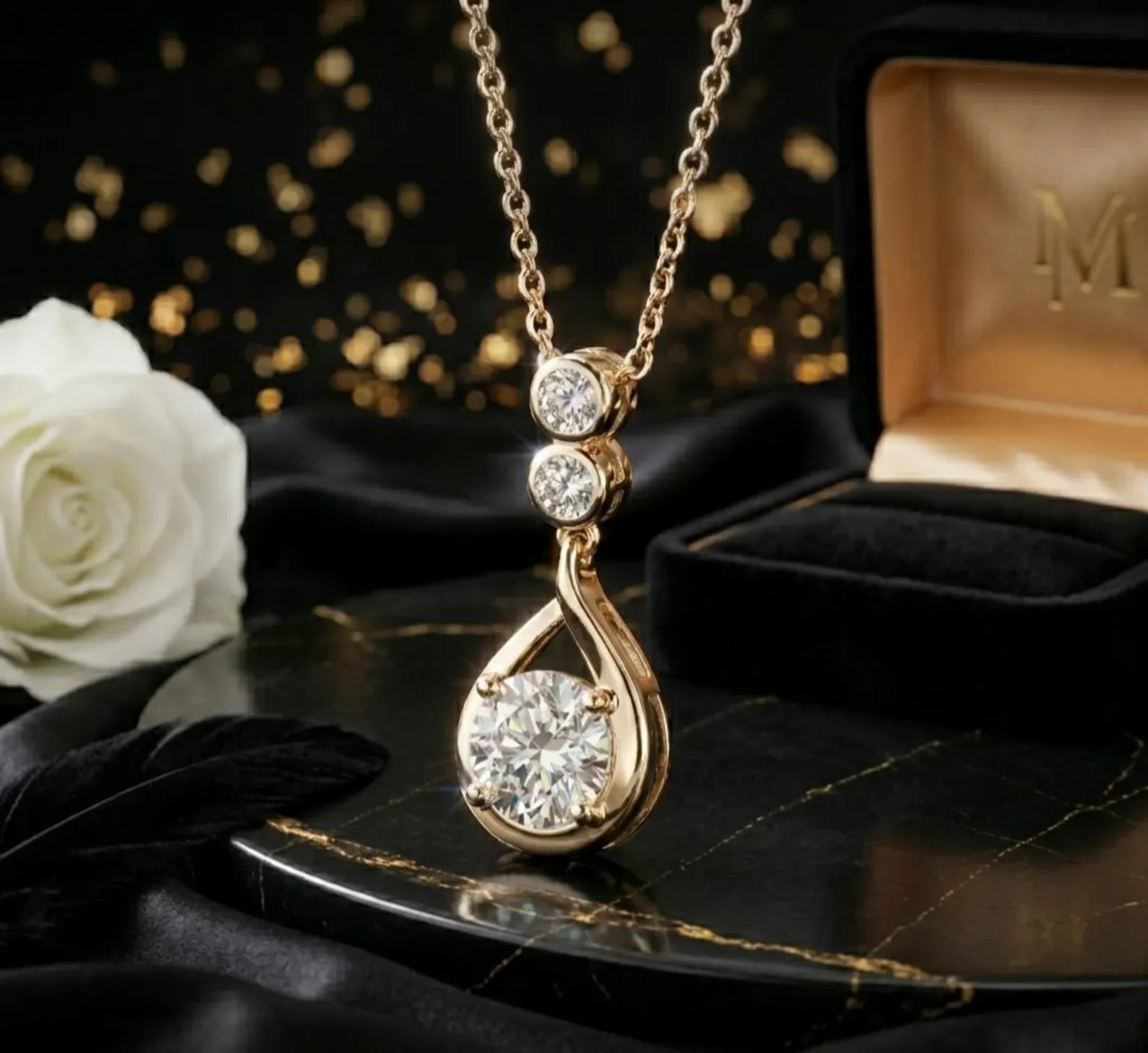 2ct Round Moissanite Teardrop Necklace Vermeil 925 Silver D Color VS1 Necklace