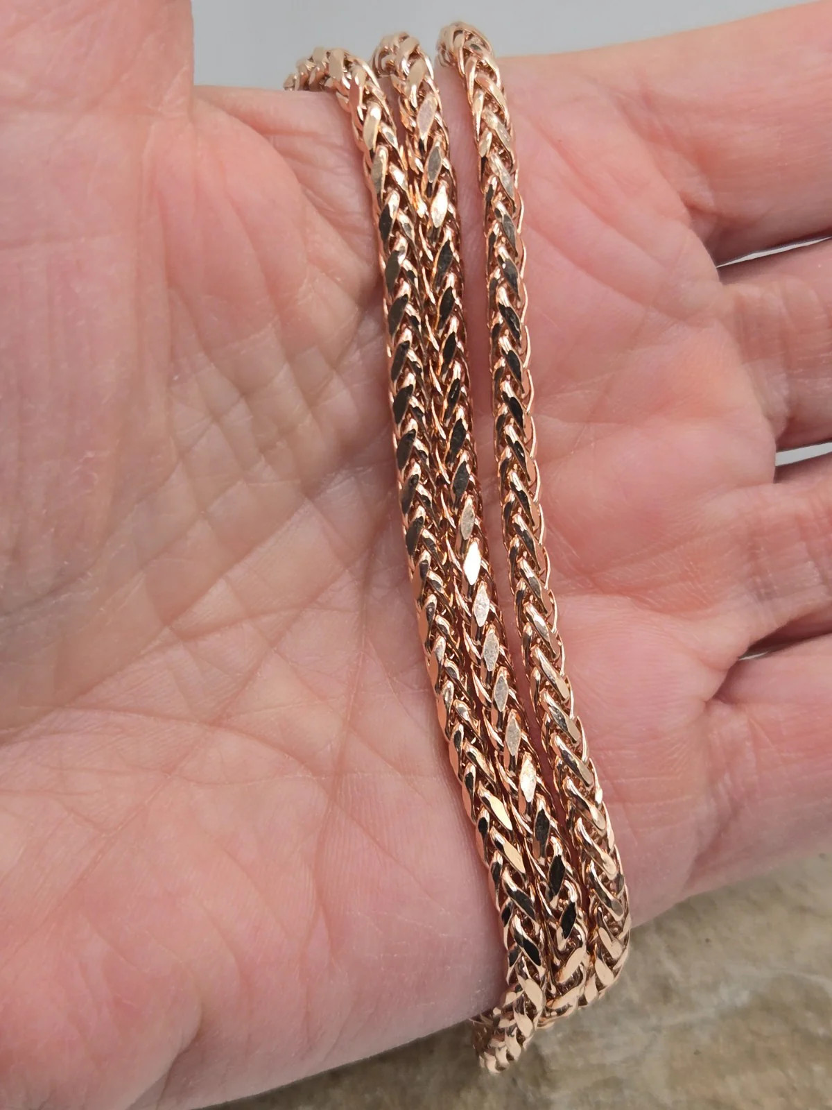 10K Rose Gold Franco Wheat Chain 24 inch x 3.2mm x 2.9 mm Lobster Clasp