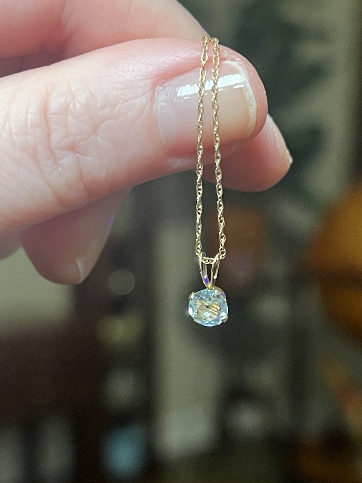 14K Yellow Gold Aquamarine Solitaire March Birthday Anniversary Pendant Necklace