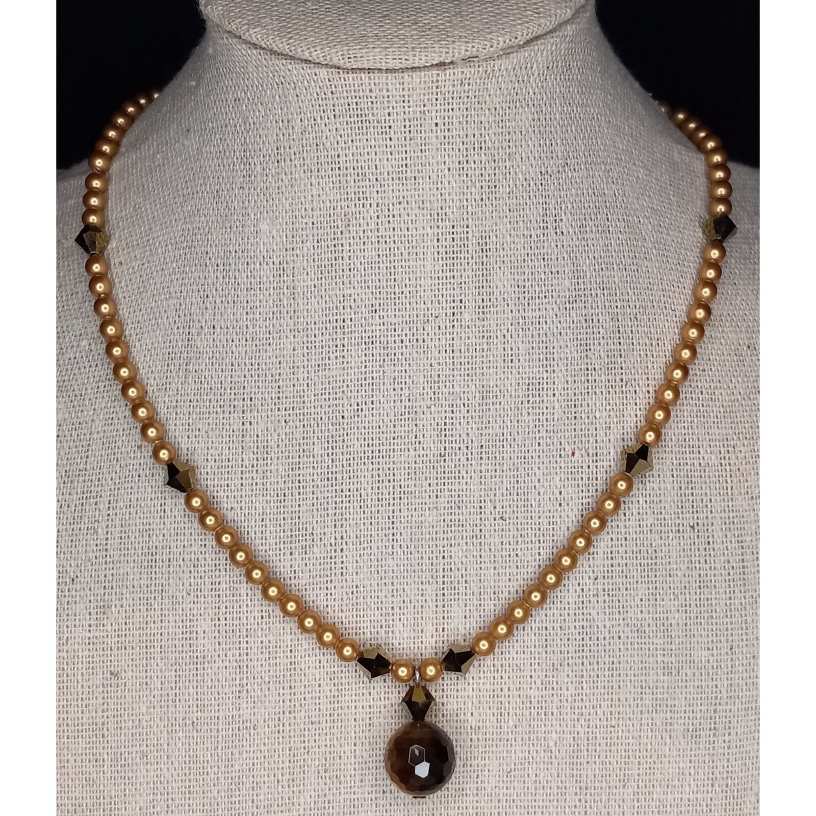 Emily Ray Sterling Silver 925 Tiger’s Eye Pendant Crystal Beaded 15 Inch Necklac