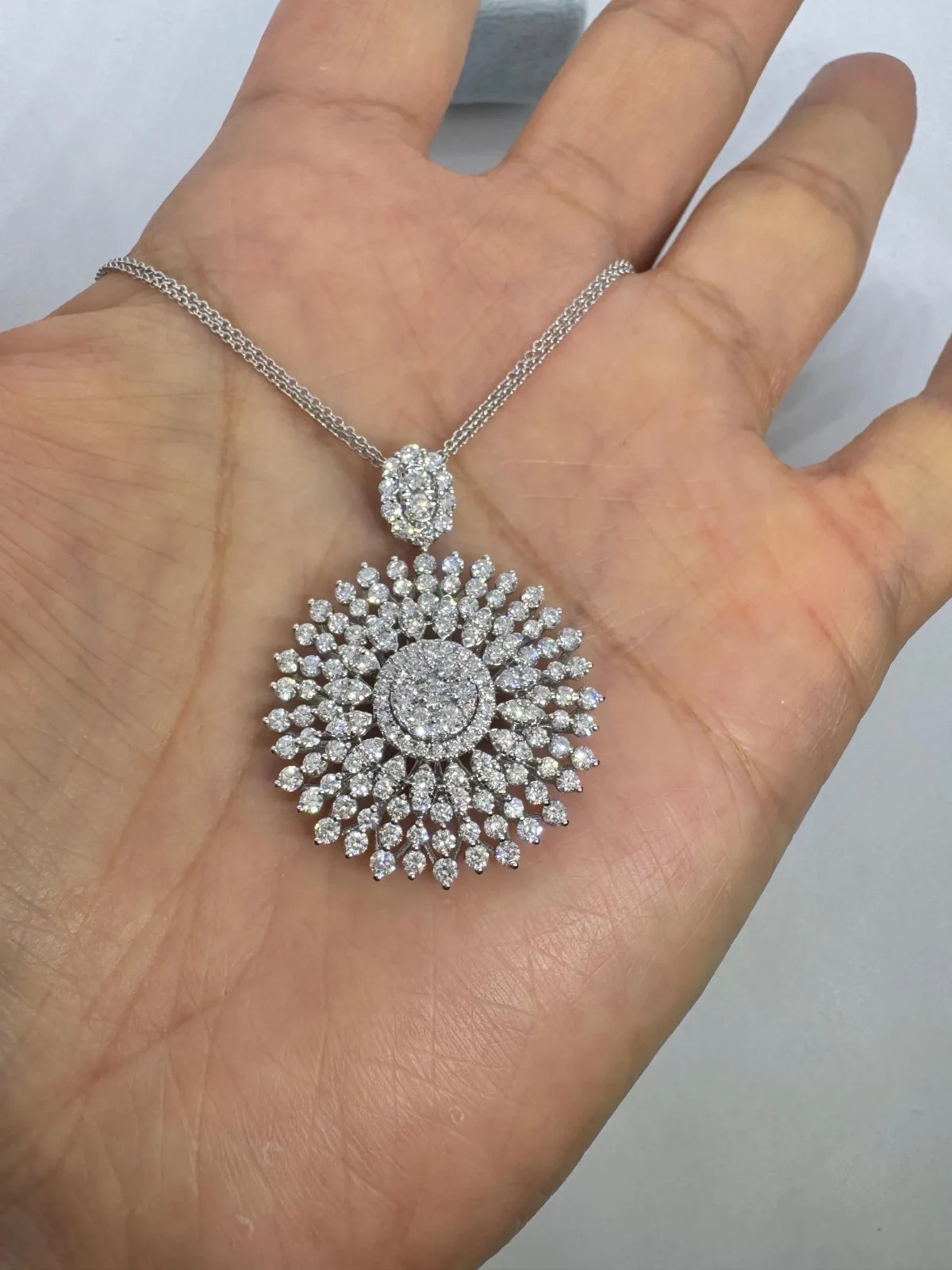 Gorgeous 4Ct Round Moissanite Statement Starburst Pendant 14k White Gold Plated