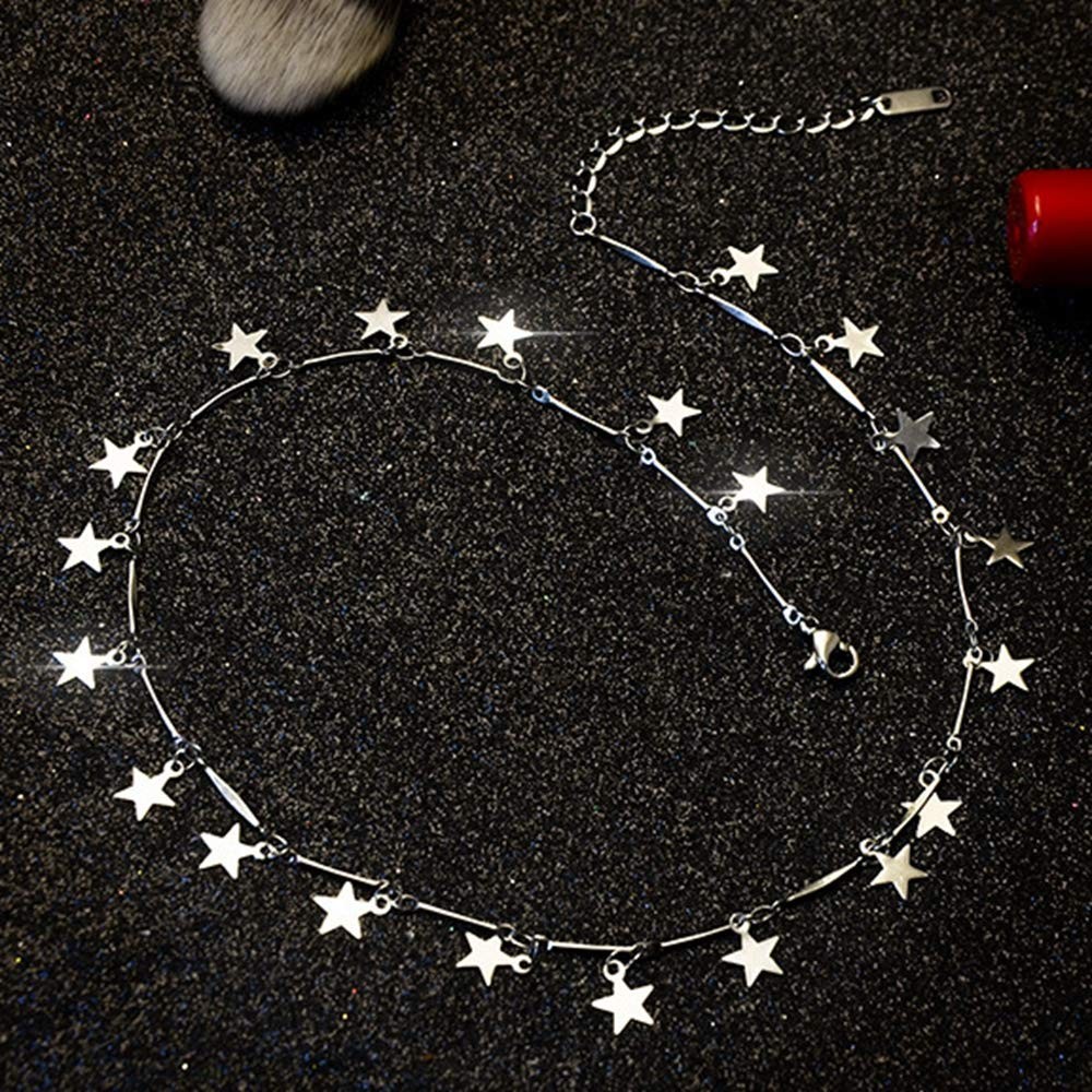 Stainless Steel Luck Stars Dainty Choker Necklace (Silver)
