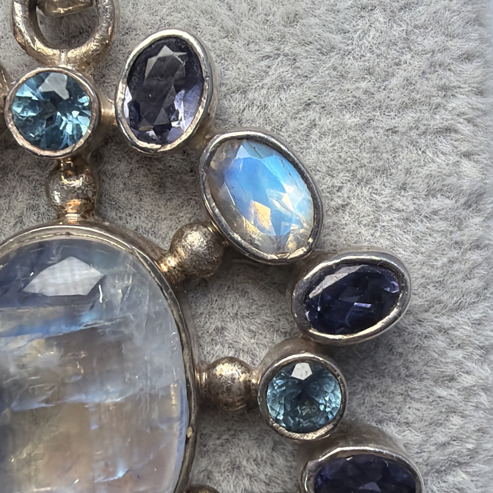 Sterling Silver SJ 925 Moonstone Amethyst Topaz Multi Gem Large Pendant Unique