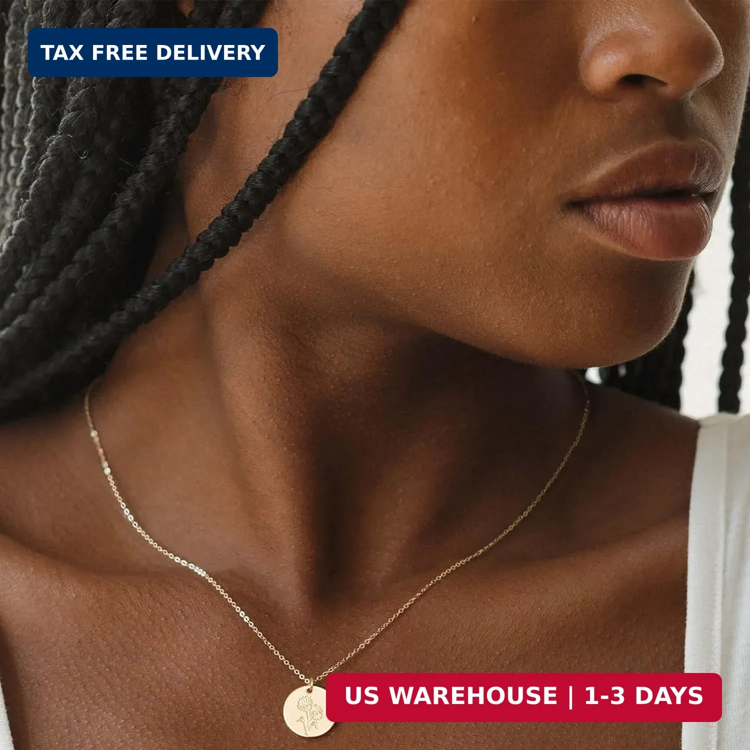 MYEARS Women Birth Flower Necklace Gold Coin Engraved Disc 12 Month Flower Bouqu
