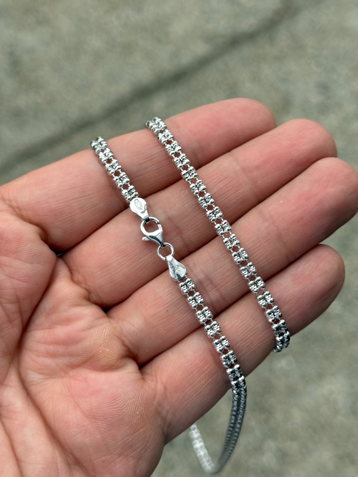 4mm 925 Sterling Silver Rhodium Diamond-Cut Ice Link Chain Made It Italy