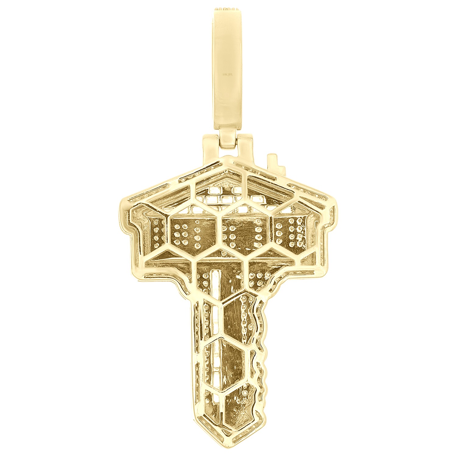 10K Yellow Gold Real Baguette Diamond 2″ Cluster Trap House Key Pendant 1.28 CT