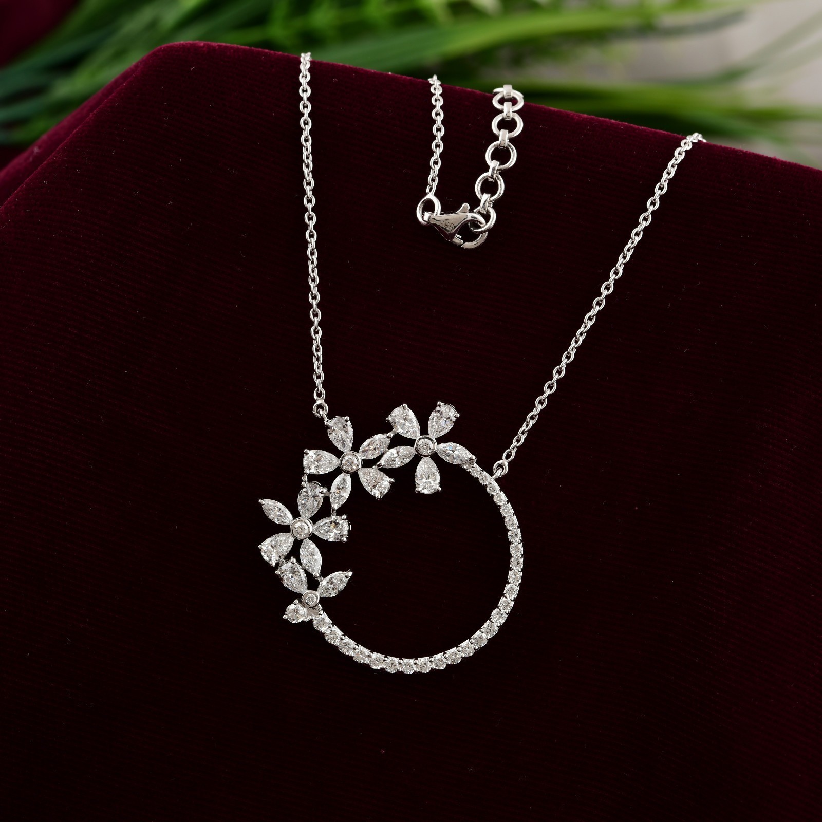 2.70CT Floral Lab Grown Diamond Circle Pendant 14K White Gold Elegant Gift
