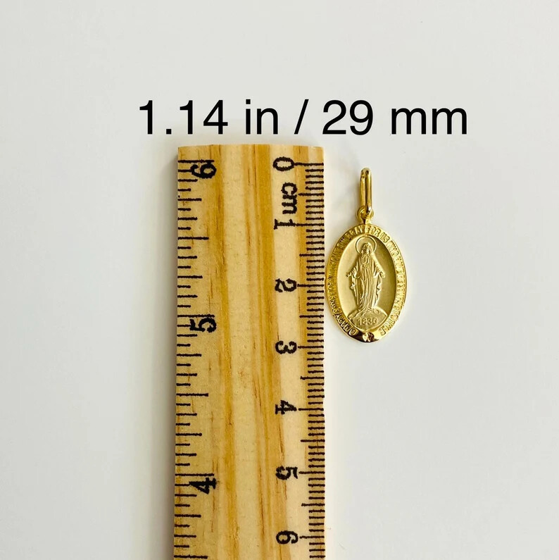 14K SOLID GOLD MIRACULOUS VIRGIN MARY MEDAL, 14K GOLD MIRACULOUS PENDANT- PT276