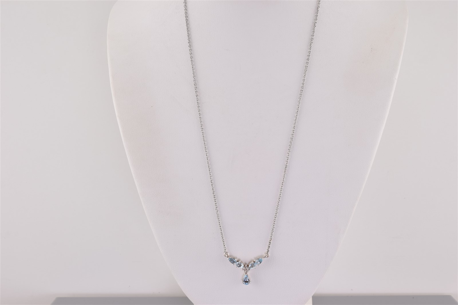 Sterling Silver 16mm x 22mm Blue Topaz Pear Chevron STS 925 Pendant 20″ Chain