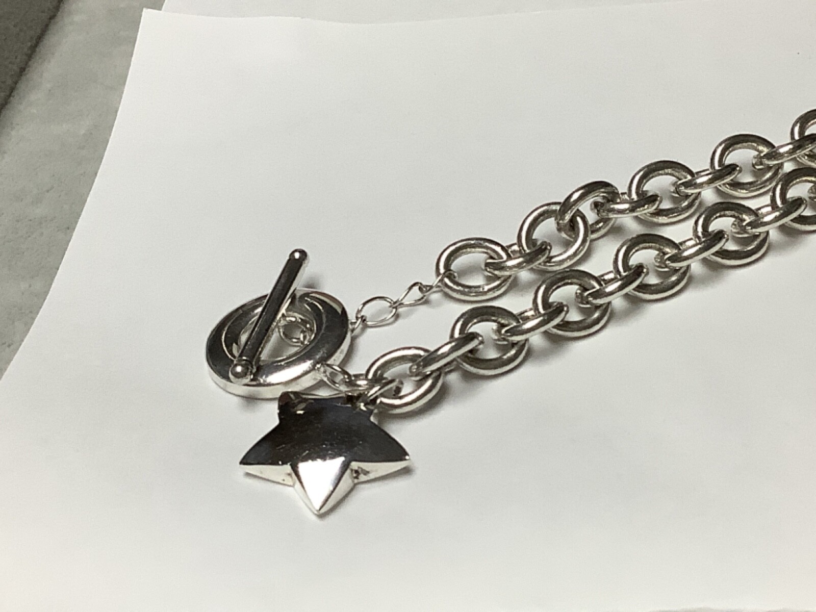 Sterling Silver 925 Puffy Star Toggle Necklace Unbranded