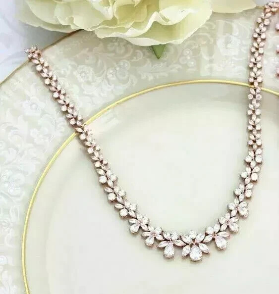 20Ct Pear Cut Lab-Created Diamond Women’s Tennis Necklace 14K White Gold Plated