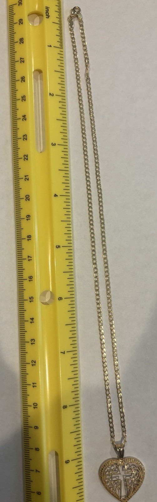 18k Real Gold Heart Cross Pendant Necklace