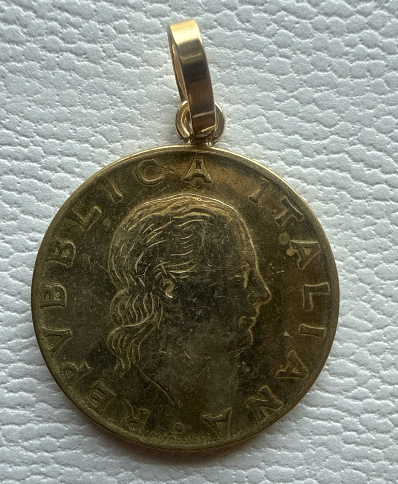 1979 Italian 200 Lire Coin Pendant Milor with 14K Gold Bail