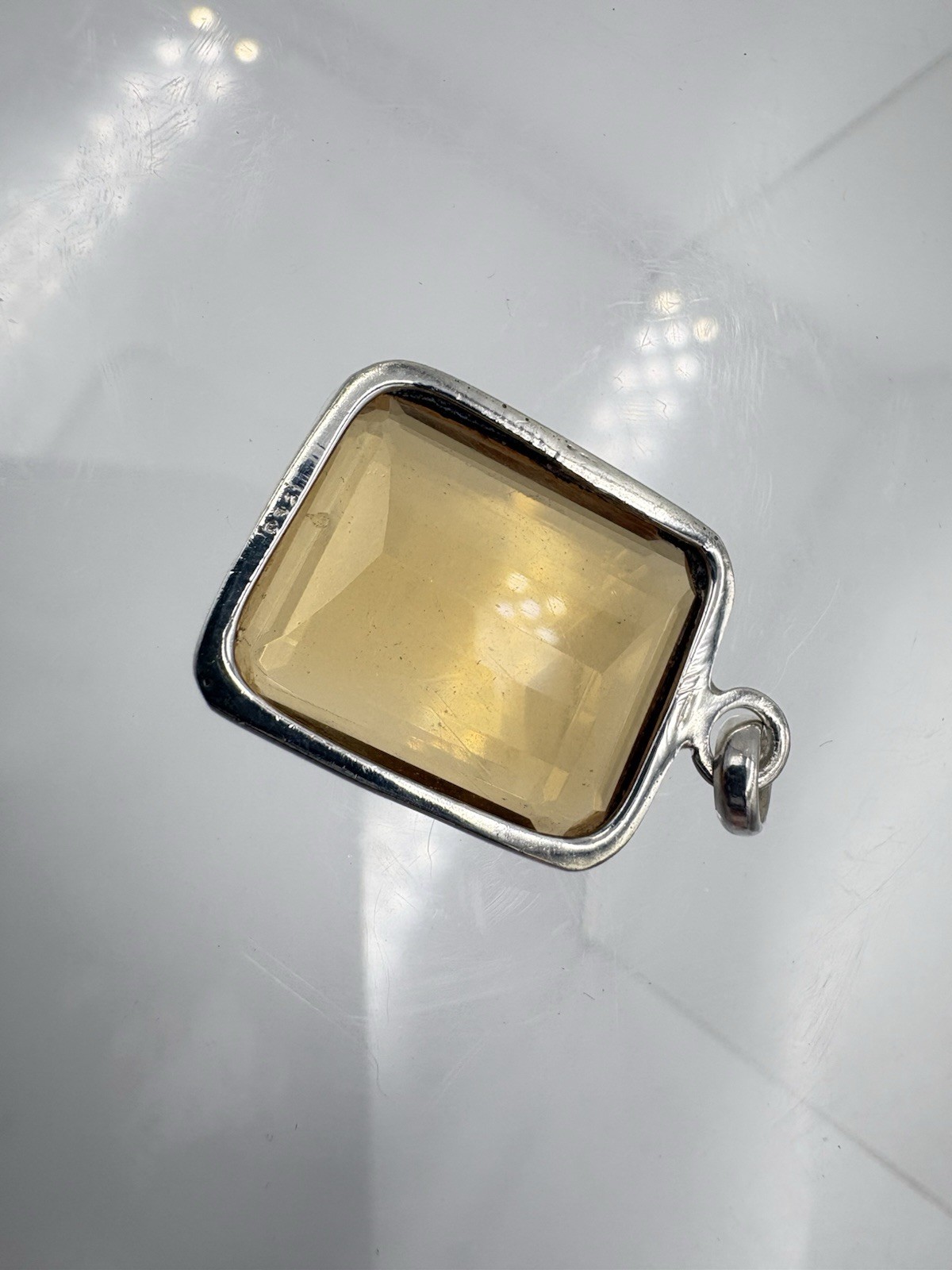 Sterling Silver Genuine 14Ct Emerald Cut Citrine Gemstone Pendant-Pendant Only