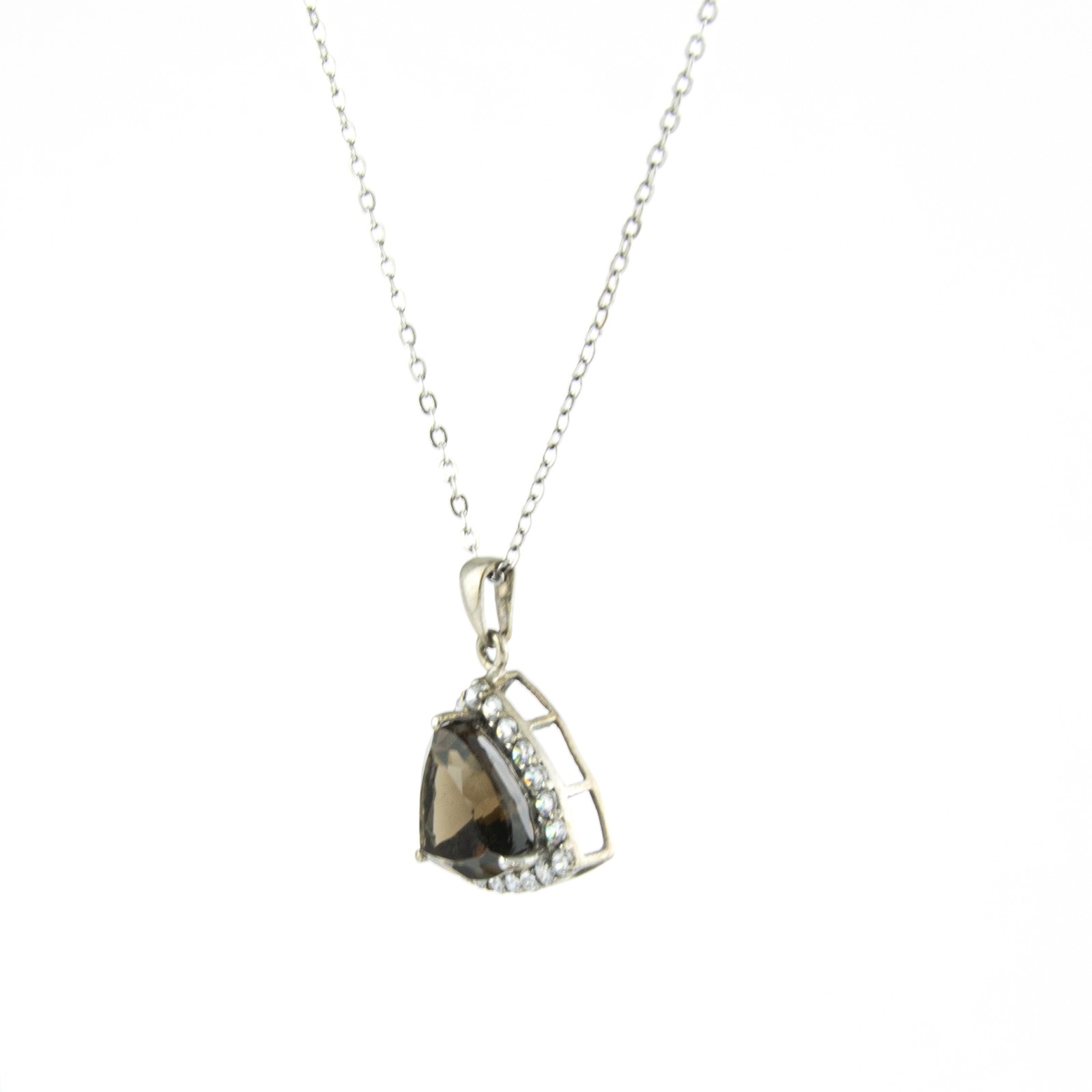 Women’s Trillion Cut Smoky Topaz with Cubic Zirconia Pendant and Necklace Set