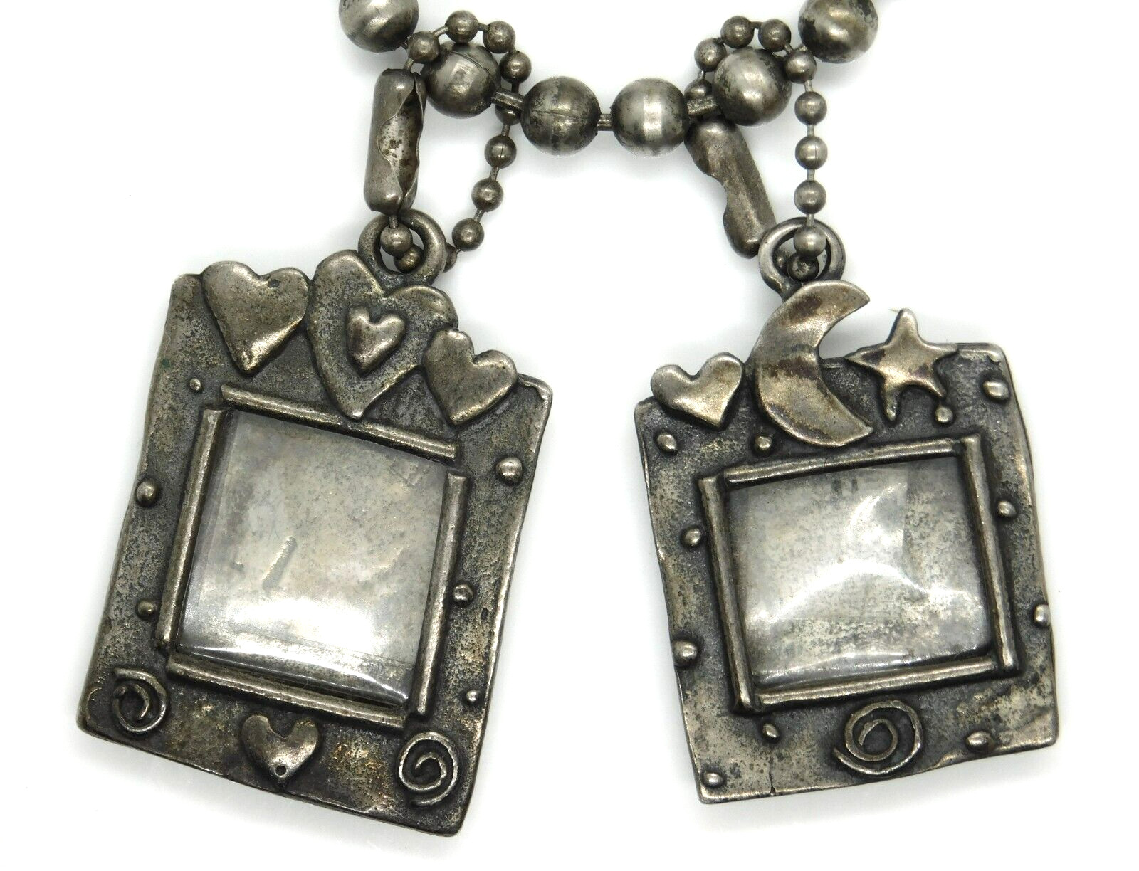 Michele Baratta 925 Sterling Wishing & Hearts Photo Frame Pendants Bead Necklace