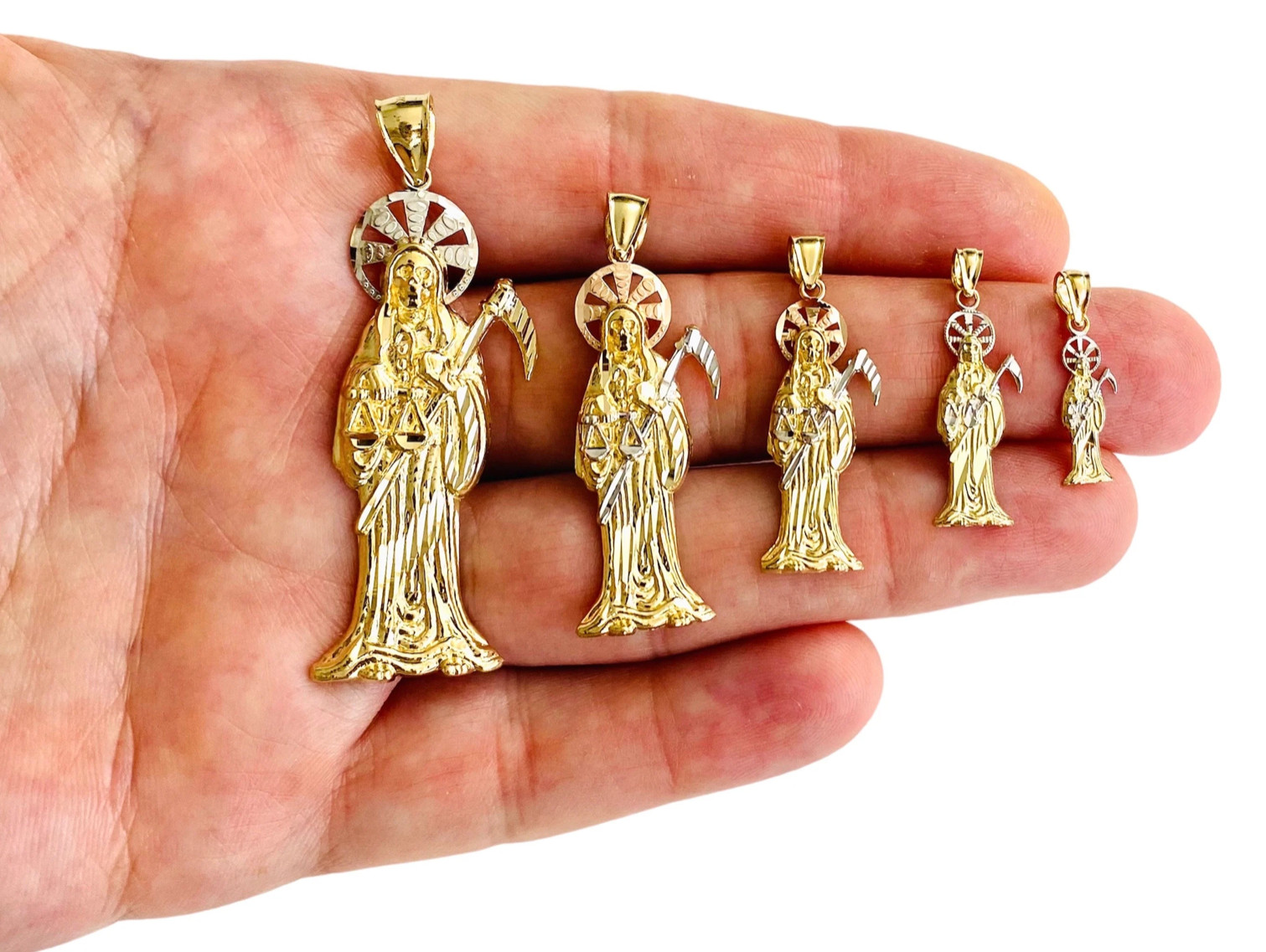 14K Solid Gold Santa Muerte / Grim Reaper Pendant, 14K Santa Muerte- PT01159