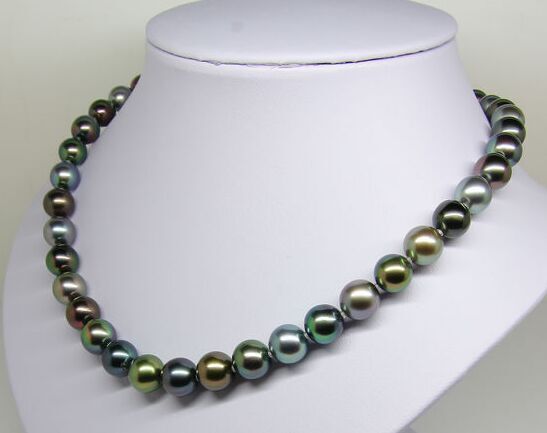 18″9-10MM NATURAL SOUTH SEA GENUINE BLACK MULTICOLOR ROUND PEARL NECKLACE