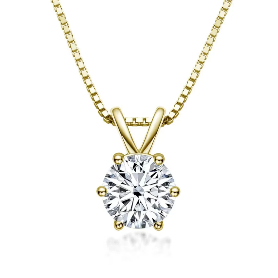 2CT Round Cut White Diamond Solitaire Pendant Necklace 14k Yellow Gold Plated