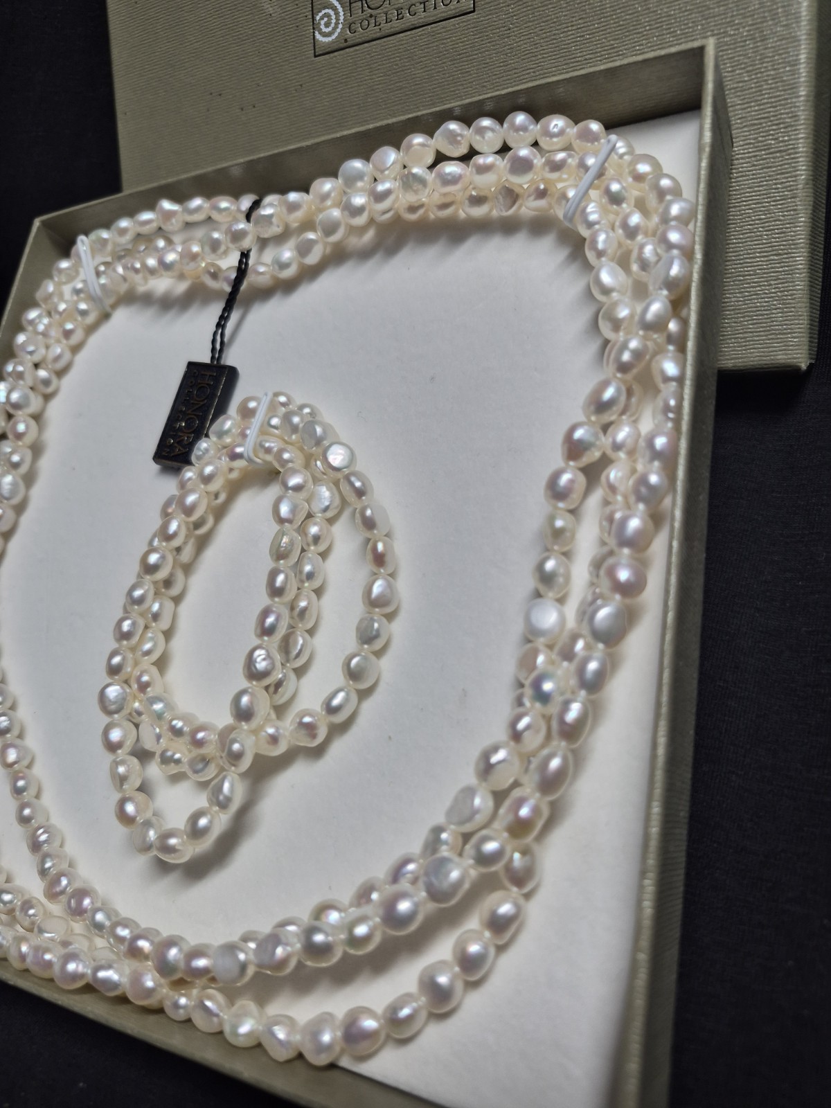 NWT Honora White Cultured Freshwater Pearl 60″ Rope Necklace & Stretch Bracelets
