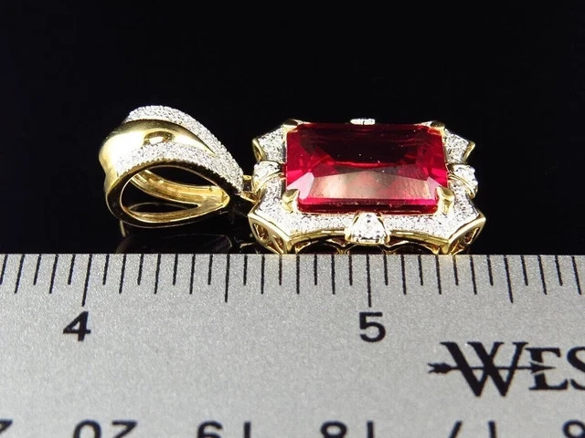 1.50CT Emerald Cut Lab Created Red Ruby Charm Pendant 14K Yellow Gold Plated 18″