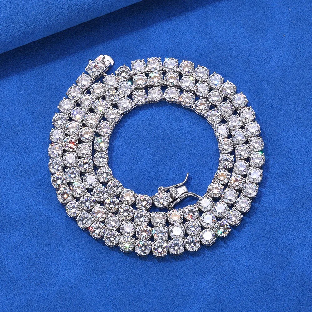 3-6.5mm Moissanite Tennis Necklace 925 Sterling Silver Hiphop Necklace Men Women