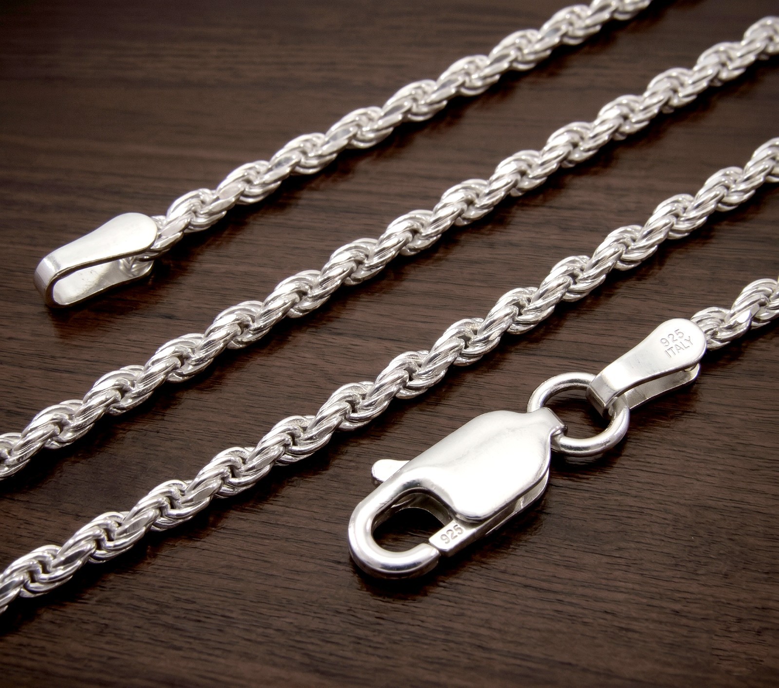 2MM Solid 925 Sterling Silver Italian DIAMOND CUT ROPE CHAIN Necklace Italy
