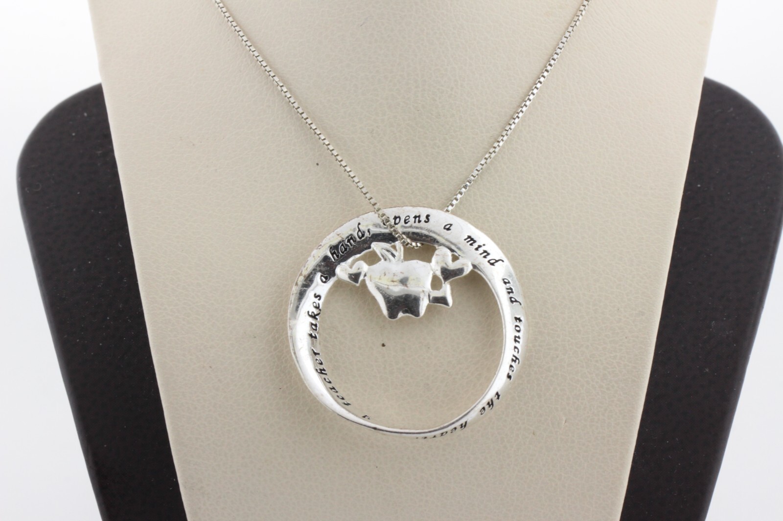 Sterling Silver 925 Teacher Appreciation Quote Slogan Charm Pendant Necklace 18″