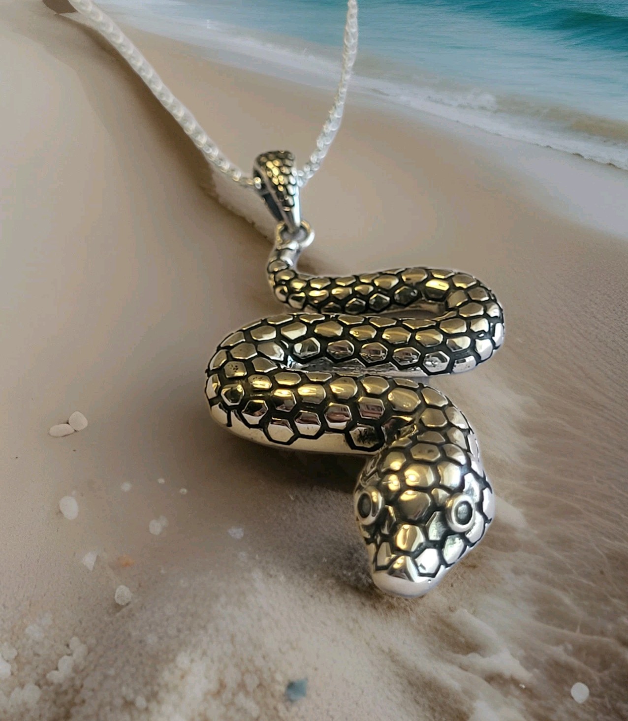 Sensational Sterling Silver Snake Pendantw 18″cabke Chain, NIP