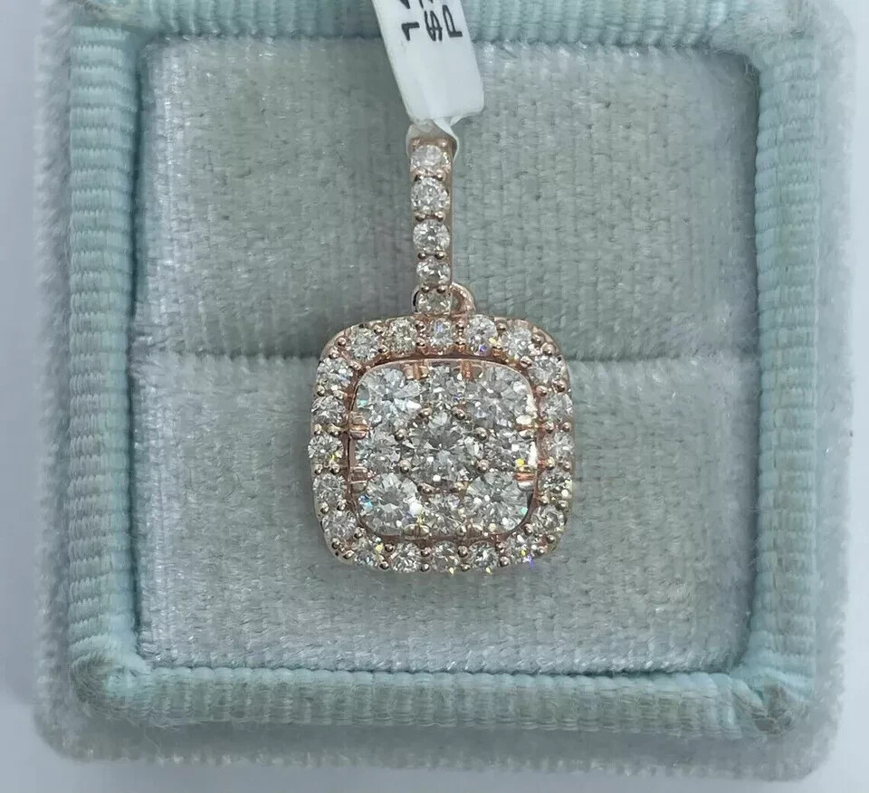 2Ct Round Cut VVS1D Diamond Square Pendant 14K Rose Gold Finish 18″ Free Chain