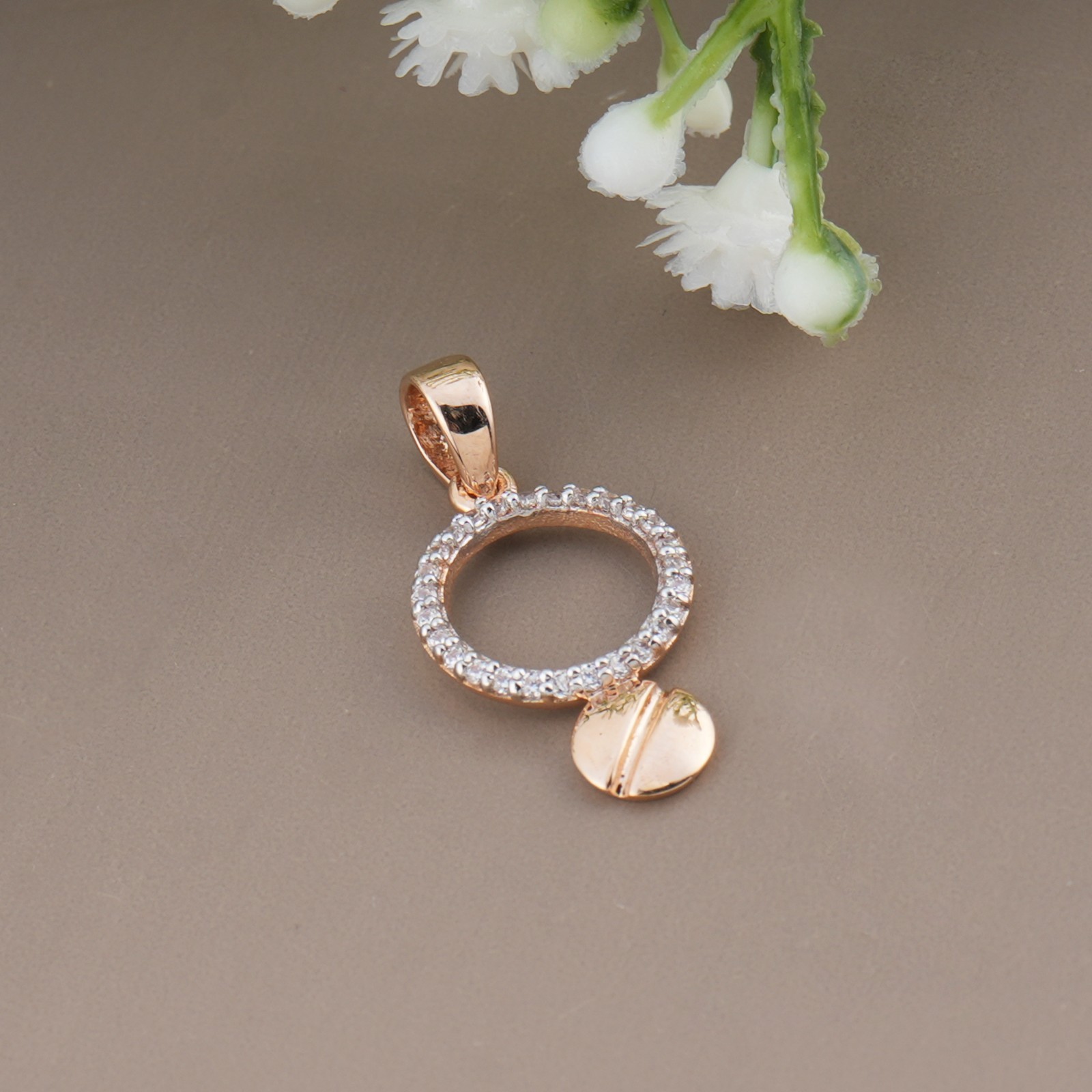 925 Sterling Silver Rose Gold Circle Pendant CZ Diamond Jewelry Anniversary Gift