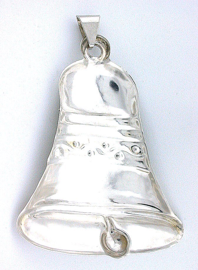 LARGE 3 1/2 Inch Holiday Christmas Bell REAL 925 Sterling Silver Pendant ES1196