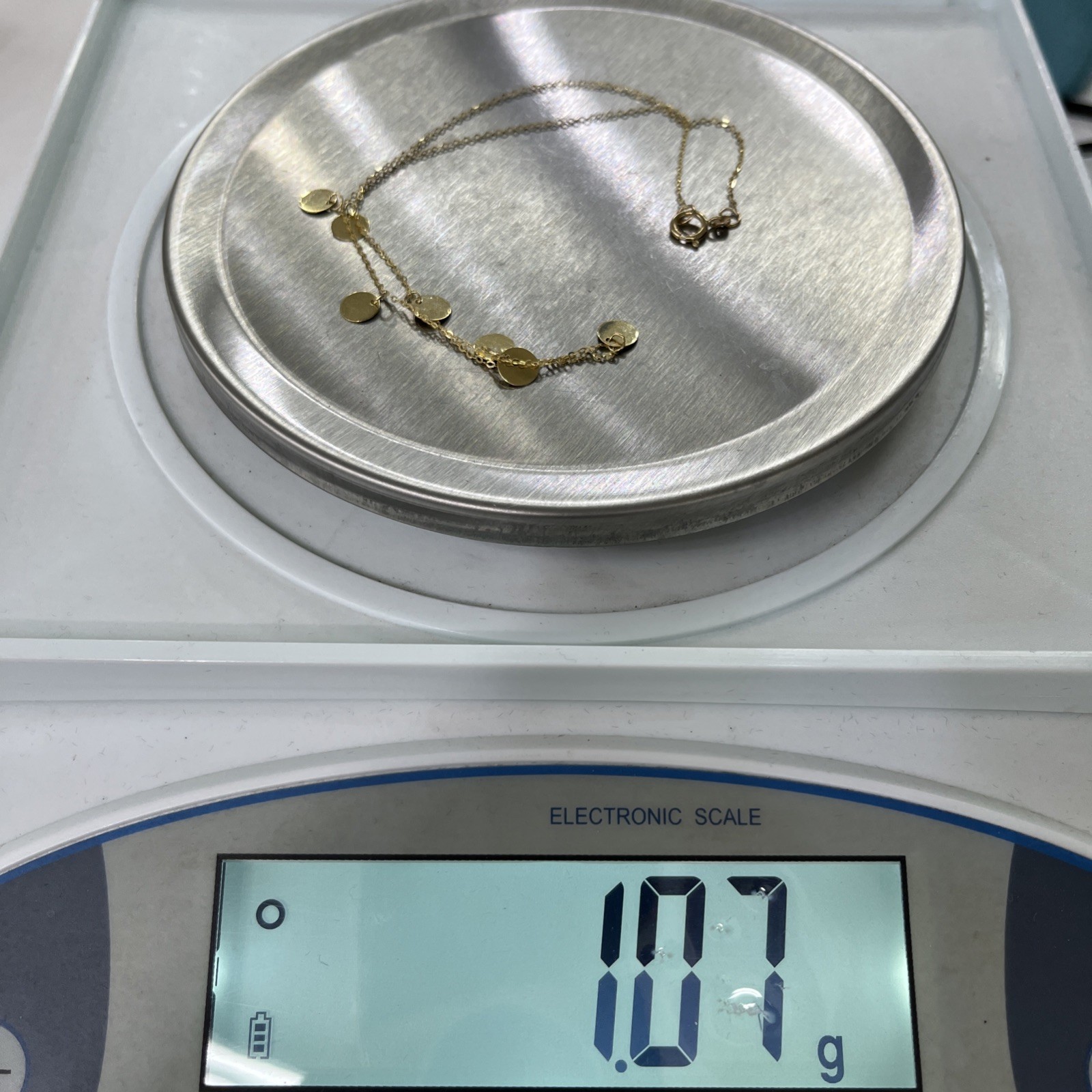 9ct 9k Yellow Gold Disc Charm + Cable Choker Chain Necklace 1.07 Grams 34cm. New