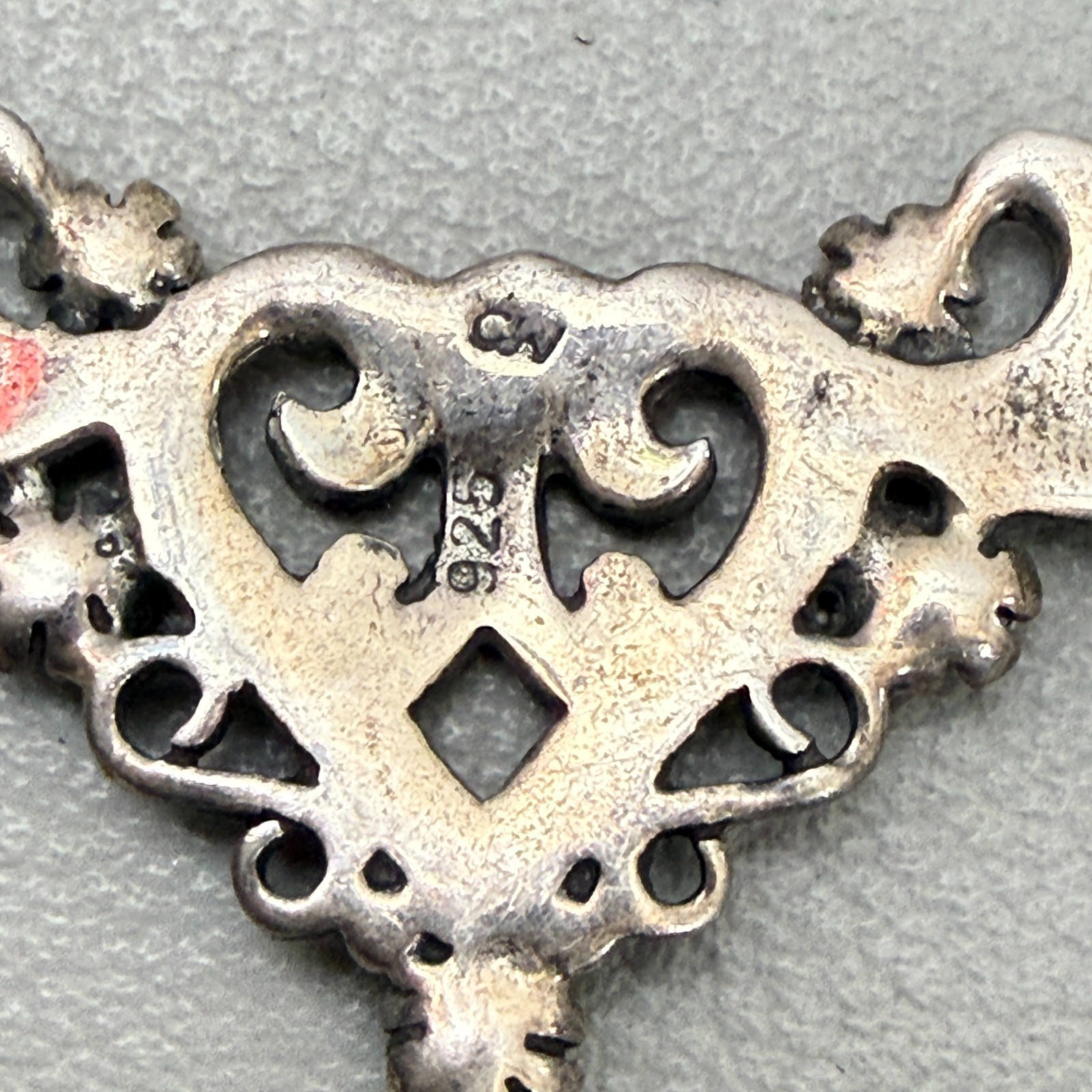 CW 925 Sterling Silver Marcasite Art Deco Style Filigree Necklace Vintage