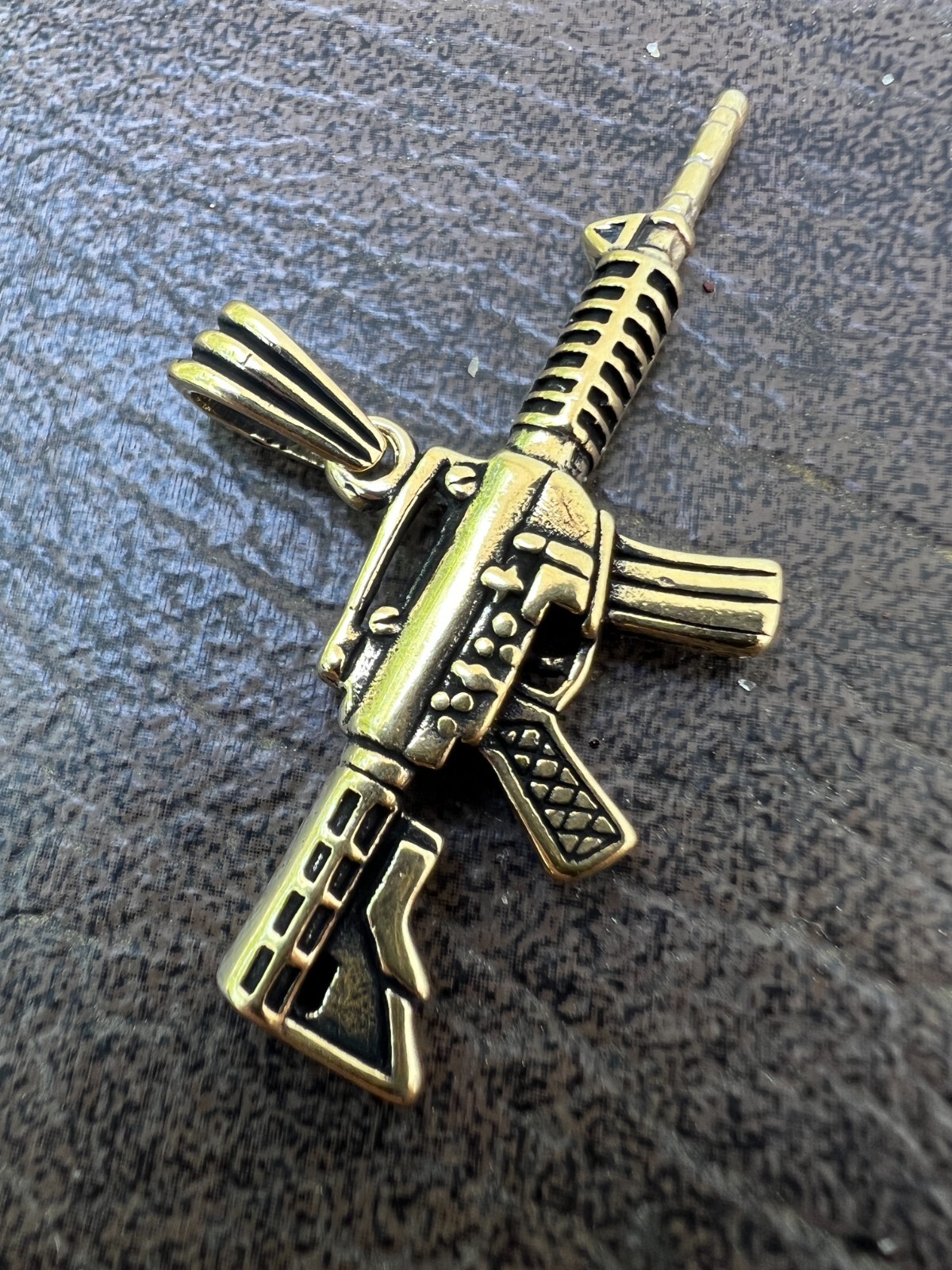 Real 925 Silver / 14k Gold Plated AR Gun Rifle Pendant Necklace Military Charm