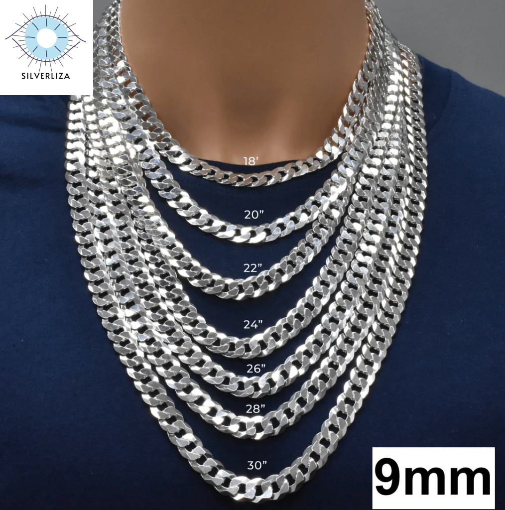 Real 925 Sterling Silver Men/women Curb Cuban chain Bracelet or Necklace Italy