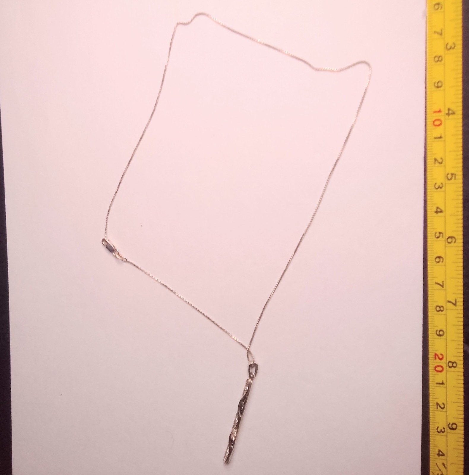925 Sterling Silver Ribbon Twist Vertical Bar Pendant Necklace 18″ Dainty 4.82g