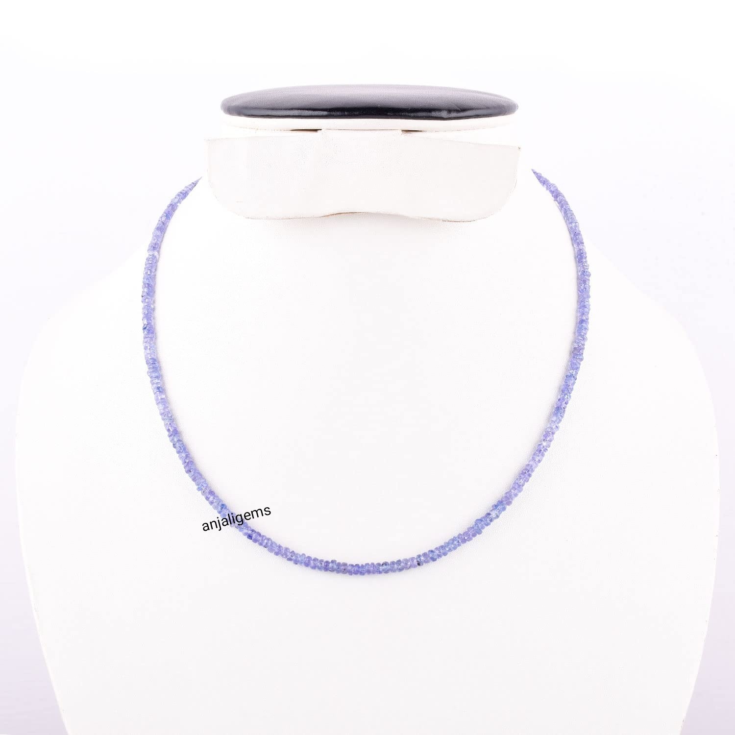18K White Gold Finished Over AA+ Tanzanite Gemstone Beads Necklace In 925 Silver