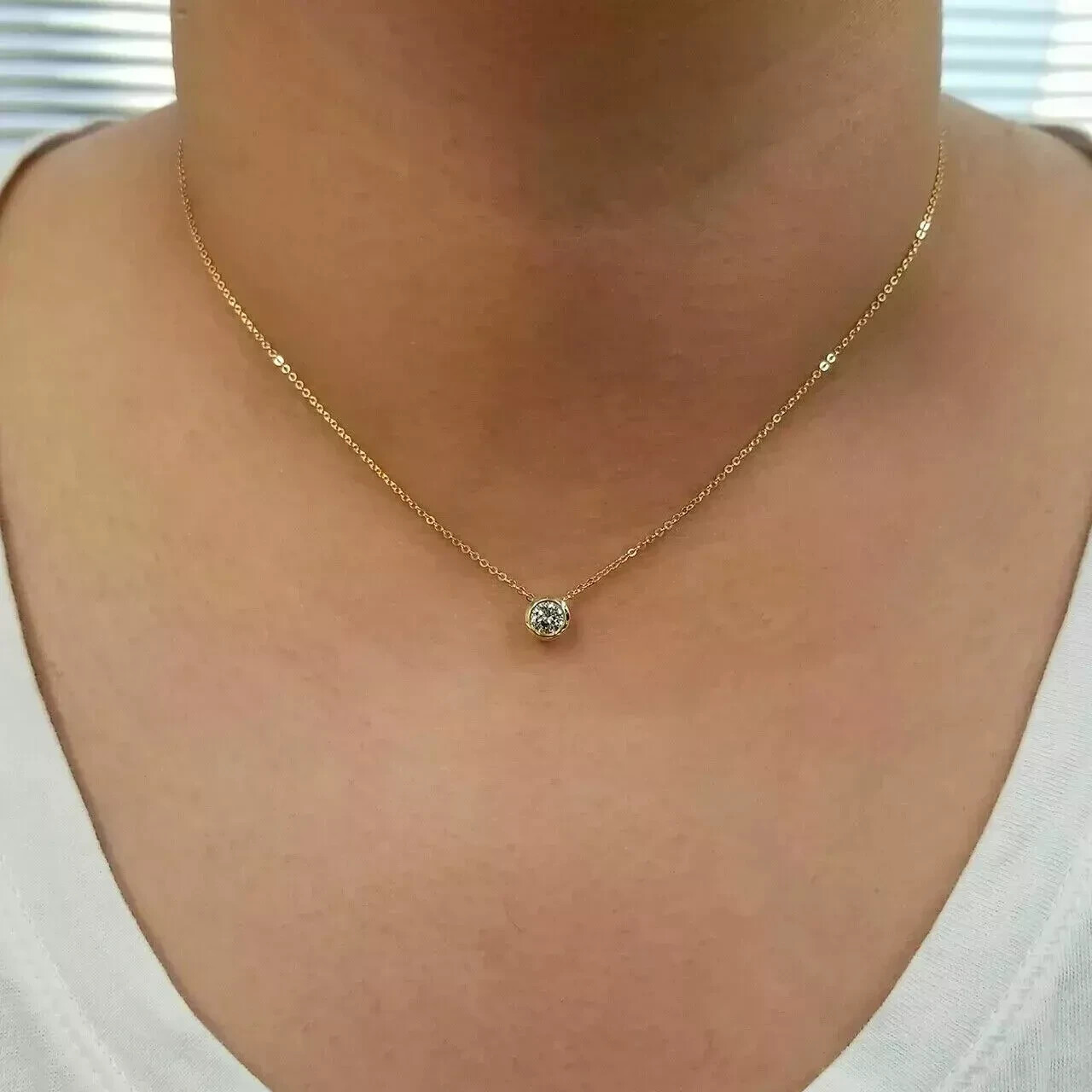 Solid 14K Yellow Gold Finish 3.00Ct Diamond Round Cut Solitaire Pendant
