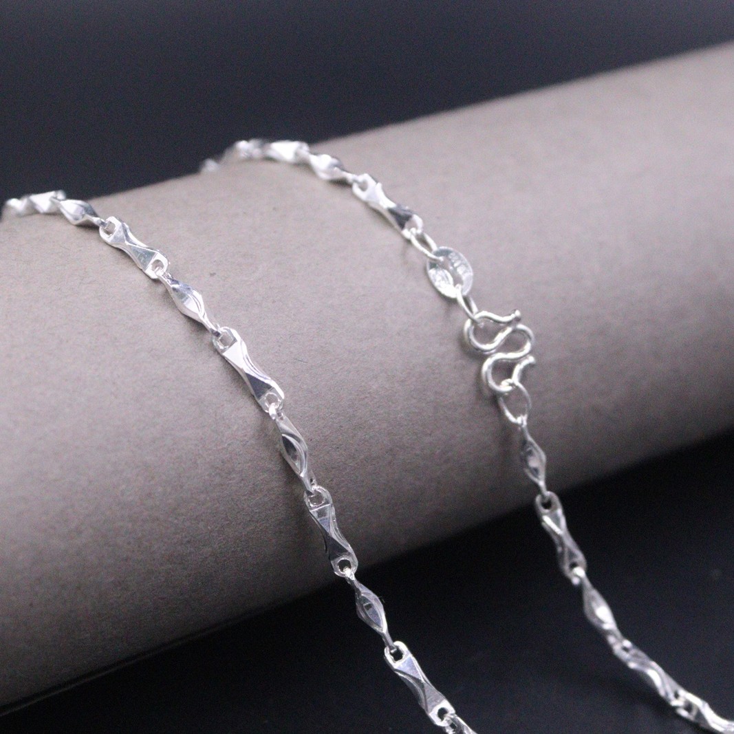 Pure Silver 999 Necklace For Women 2mm Width Yuanbao Link 18inch Length Chain
