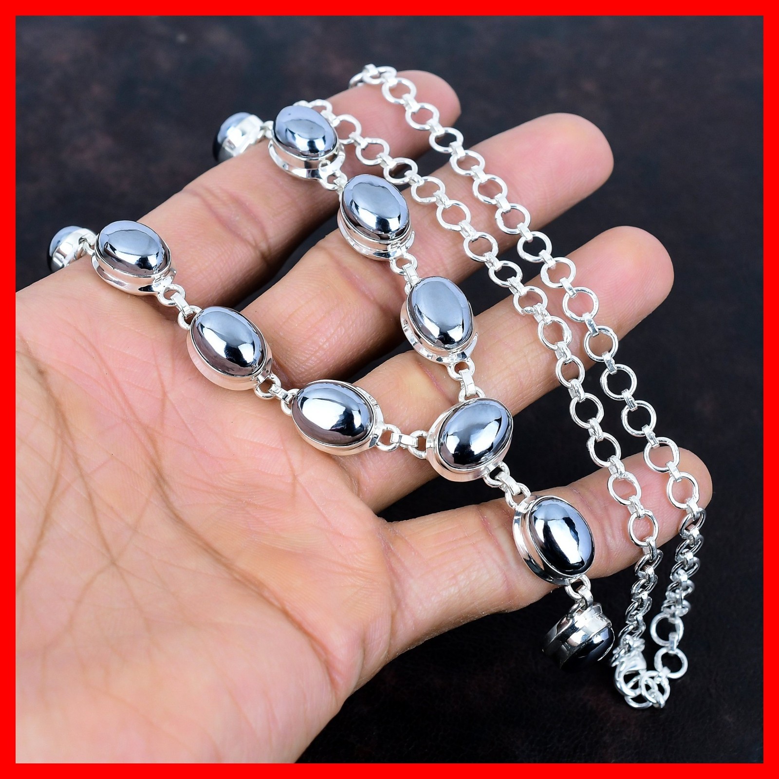 Oval Shungite Gemstone 925 Silver Bezel Trendy Chain Root Chakra Mother Necklace