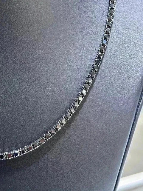 17Ct Round Cut Black Diamond Men’s Fancy Necklace 14k White Gold Plated