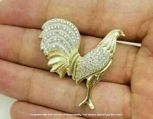 1.50Ct Round Diamond Rooster Pendant 14K Yellow Gold Finish Free 18′