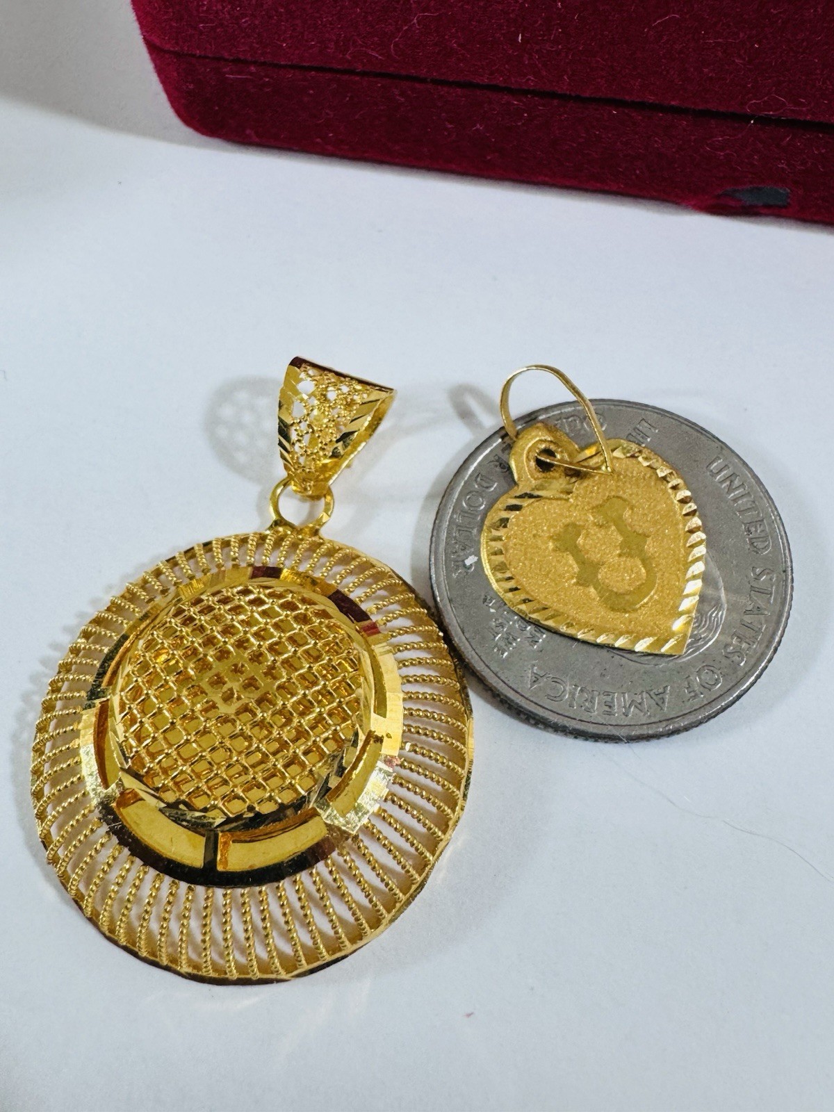 Rare 22K 916 Real Gold Two Set of Pendant U Heart & Round 5.2g