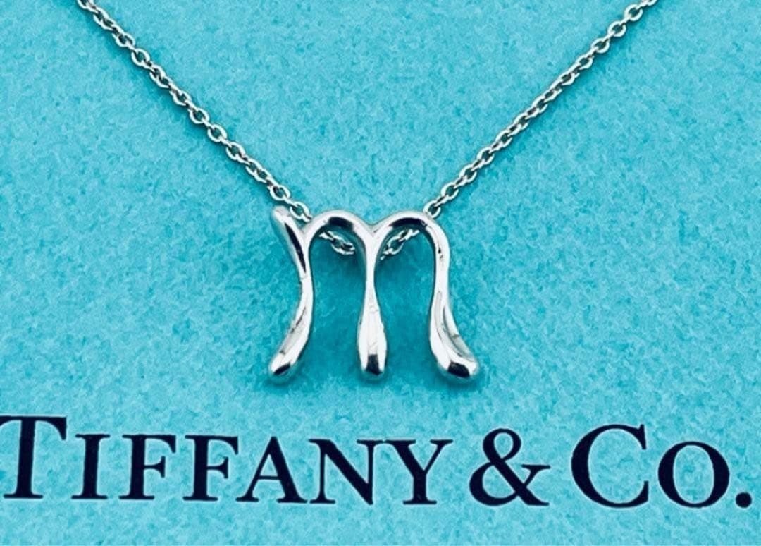 TIFFANY & Co. 925 Initial “M” Pendant Necklace SV925 Sterling Silver Used