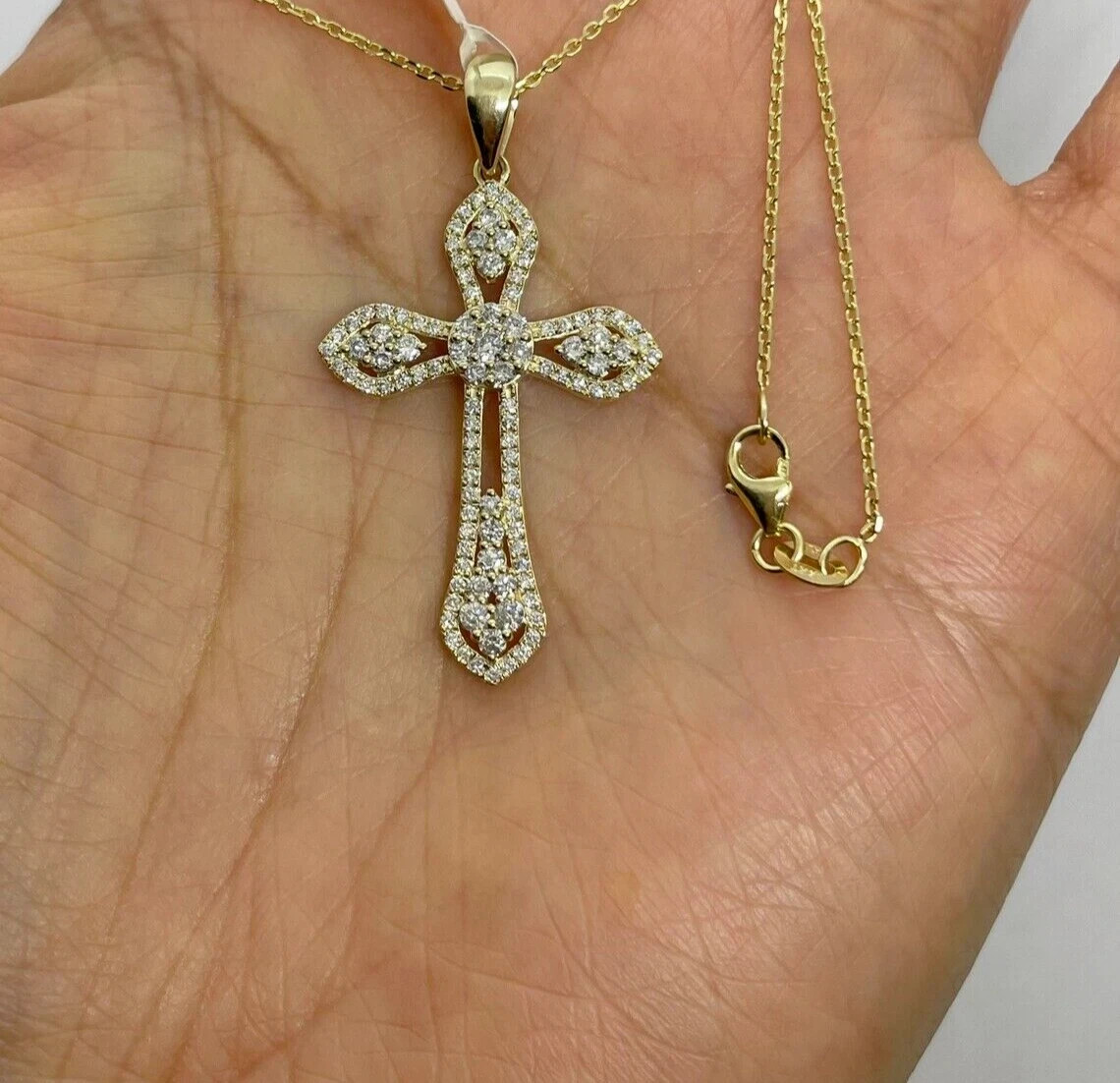 2Ct Round Created Diamond Unisex Cross Pendant 14K Yellow Gold Plated Free Chain