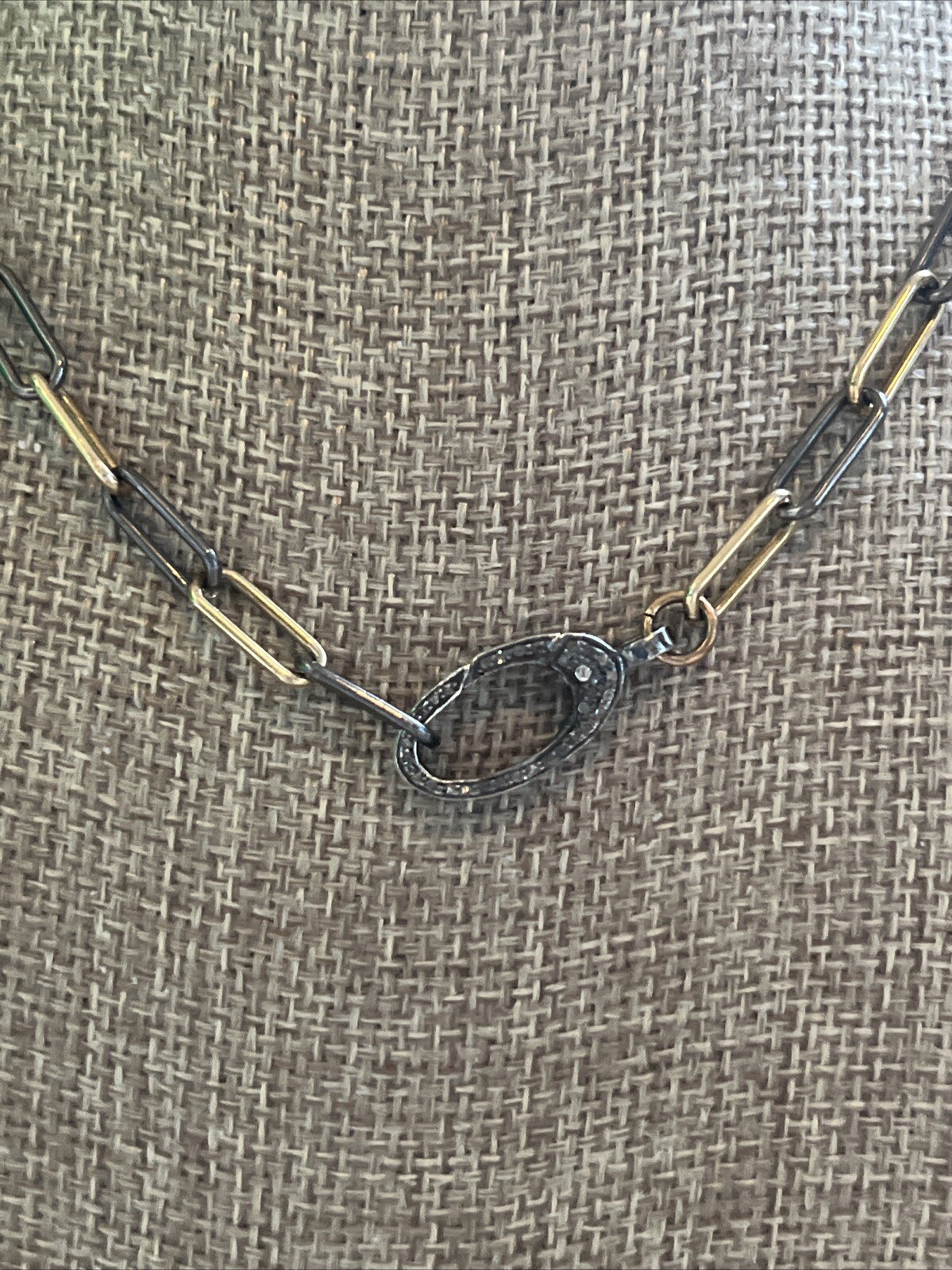 Paper Clip & Natural Pave Diamond Clasp Necklace-NWT