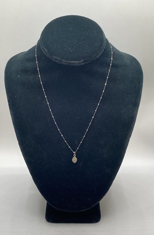 Sterling Silver 925 Melee Diamond Marquise Pendant Satellite Chain Necklace 18″