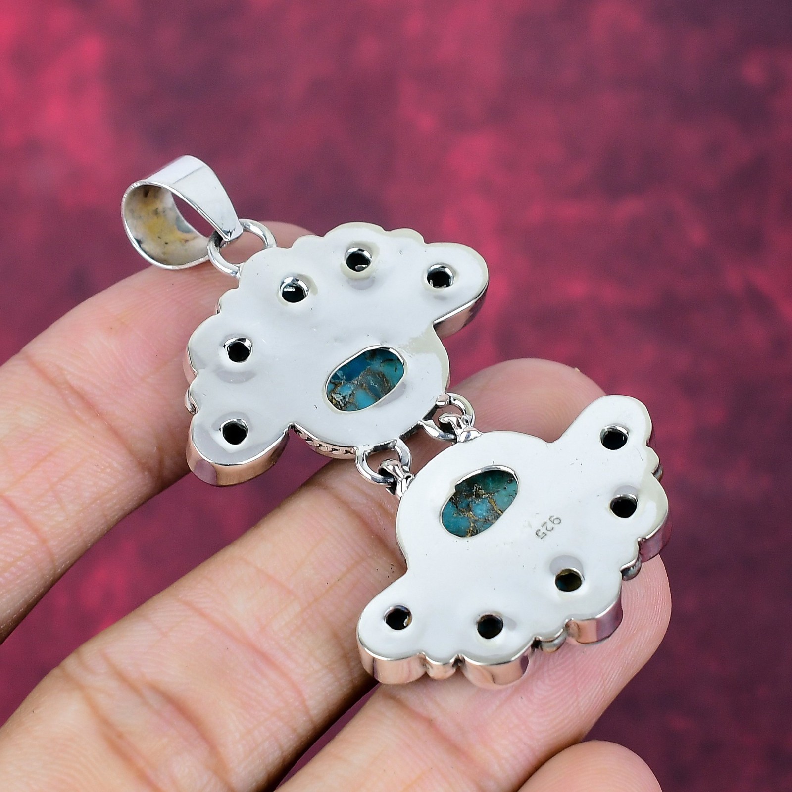 Blue Copper Turquoise Gemstone Handmade 925 Sterling Silver Jewelry Pendant